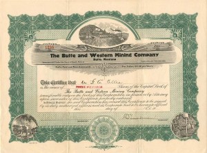 Butte and Western Mining Co. - Stock Certificate